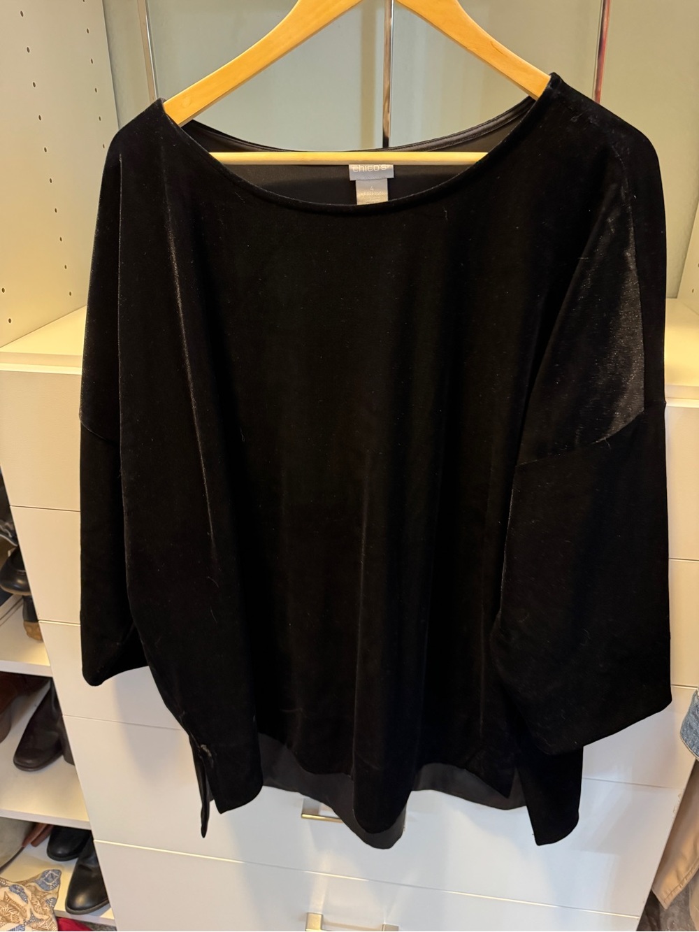 Chico's Black Velvet Boatneck Pullover